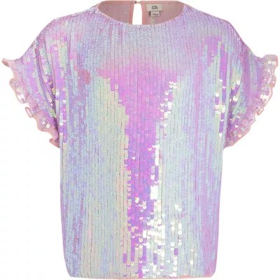 Girls purple sequin embellished Tshirt TShirts Tops girls