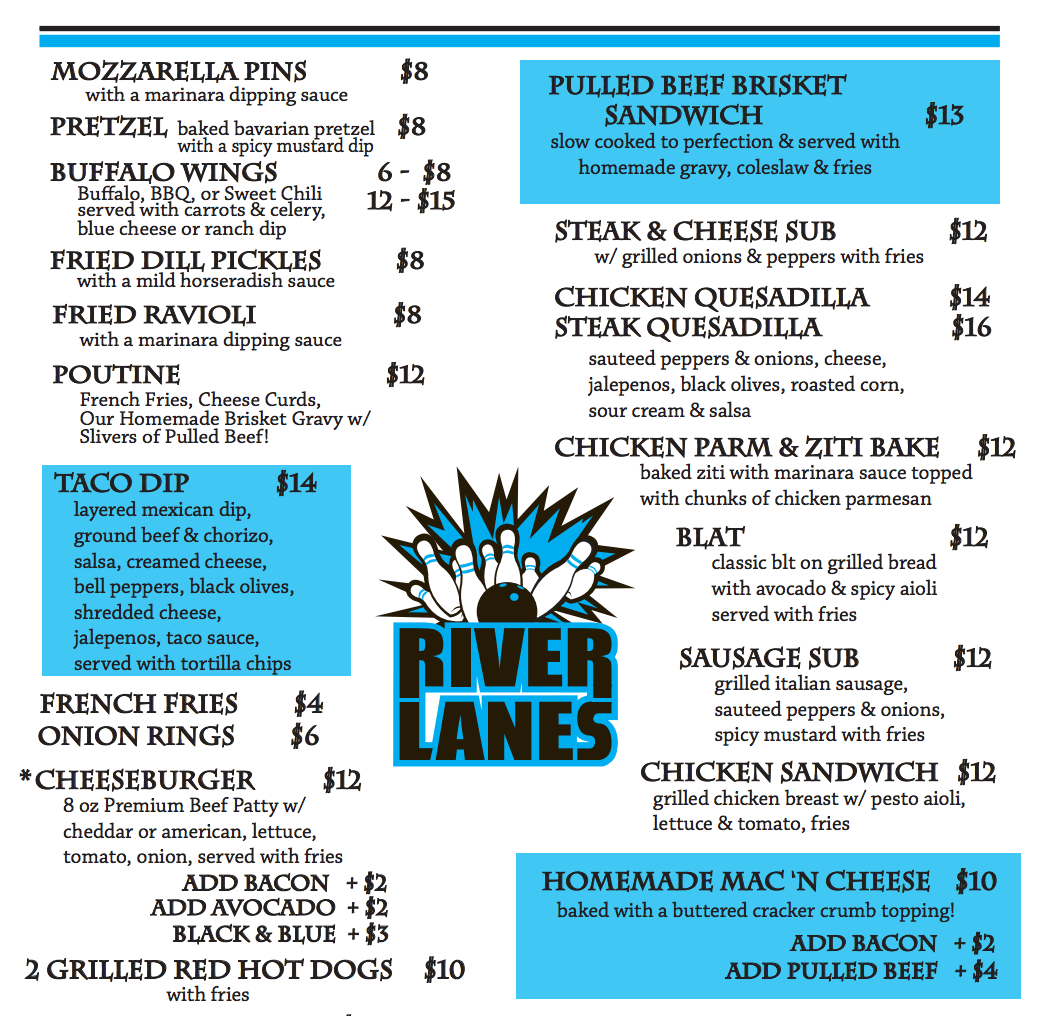 Food Menu River Lanes