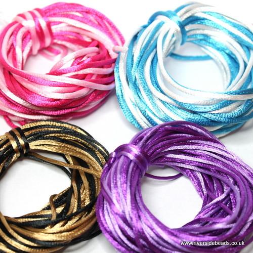 8 Mixed Satin Cord 40metres Cord Riverside Beads