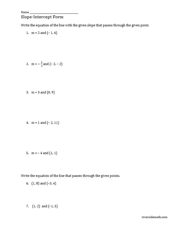 Linear Equations - Riverside Math