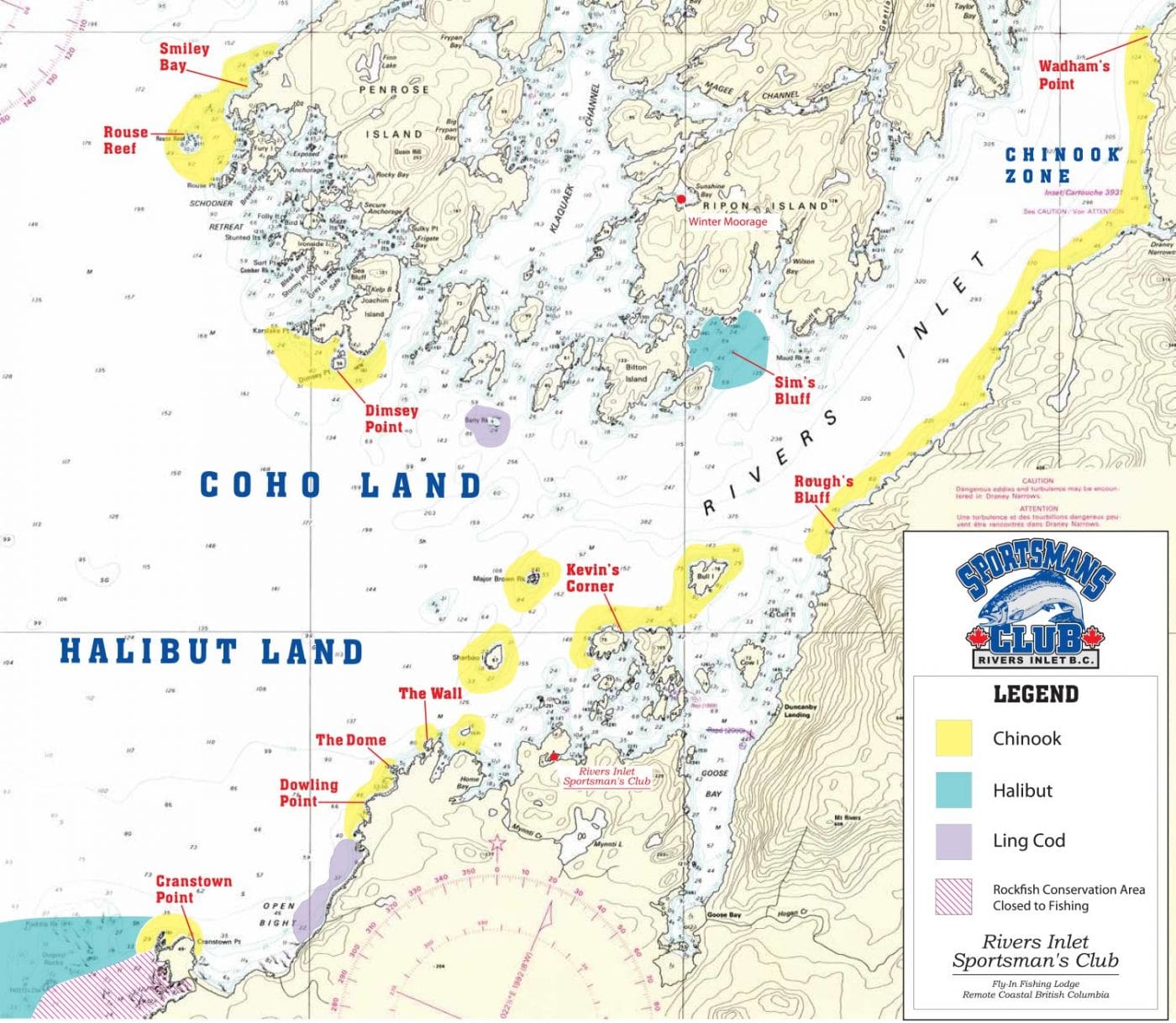 BC Salmon Fishing Lodge Rivers Inlet Sportsman's Club Fishing Grounds