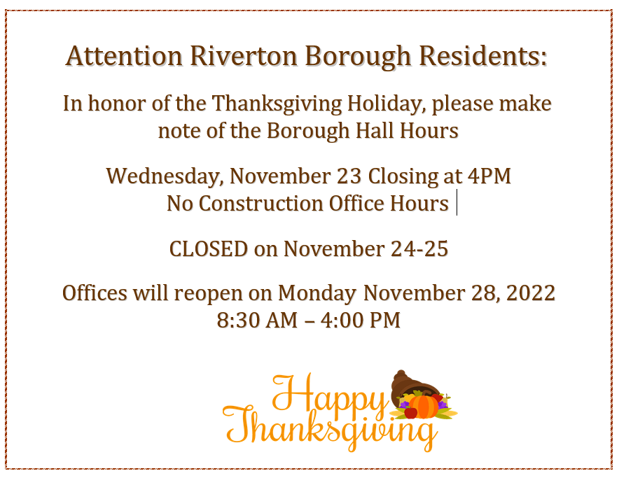 Borough Office Hours Update Borough Of Riverton, NJ