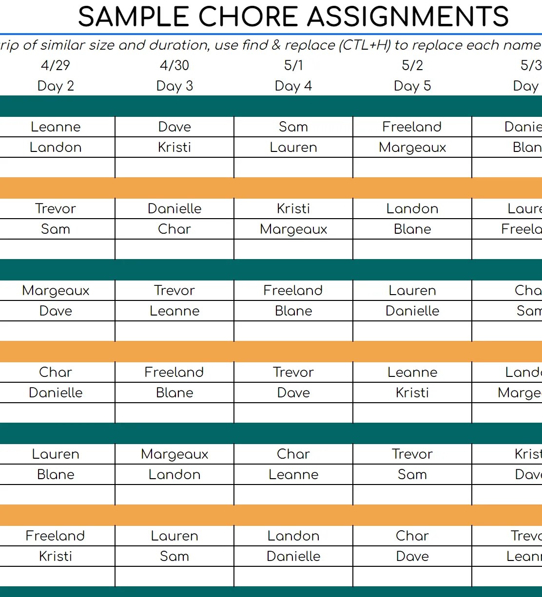 Master Chores List River Trip Planner