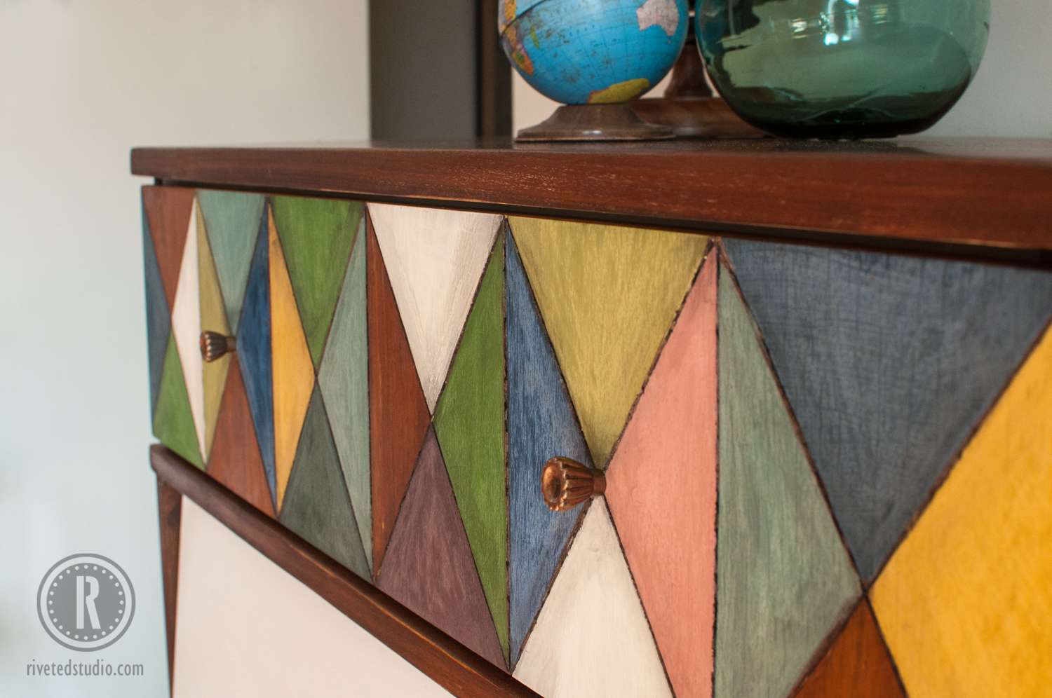 MCM Geometric dresser painted with old fashioned milk paint