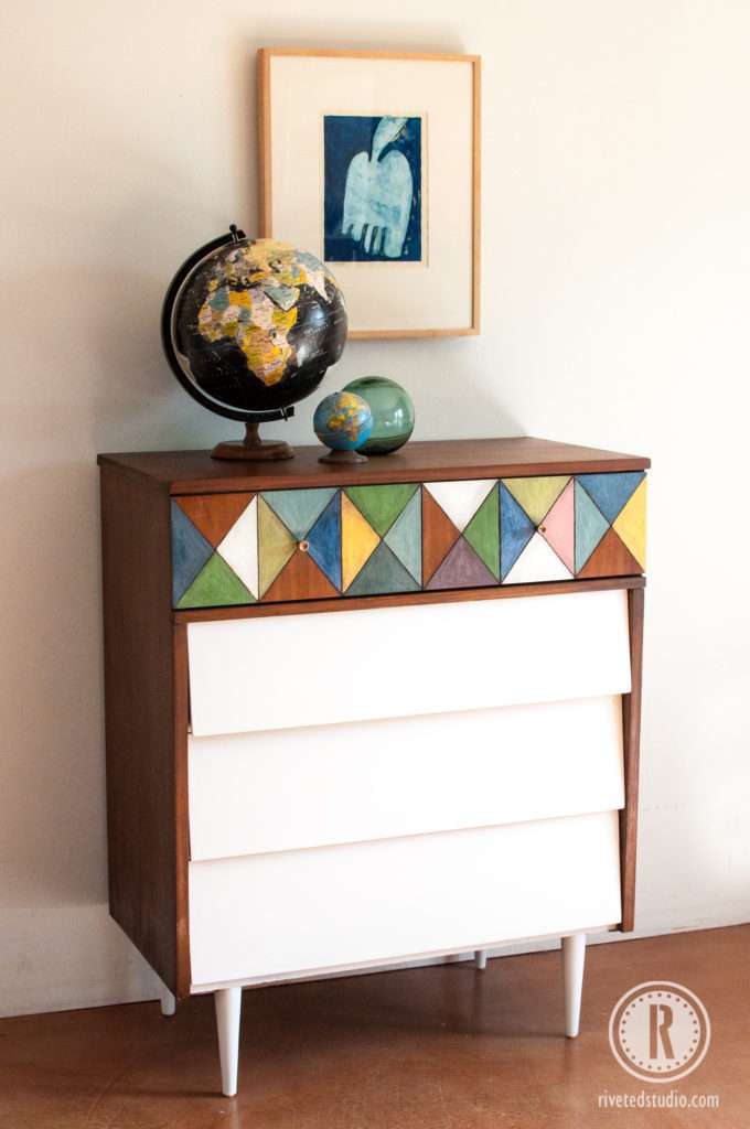 MCM Geometric dresser painted with old fashioned milk paint