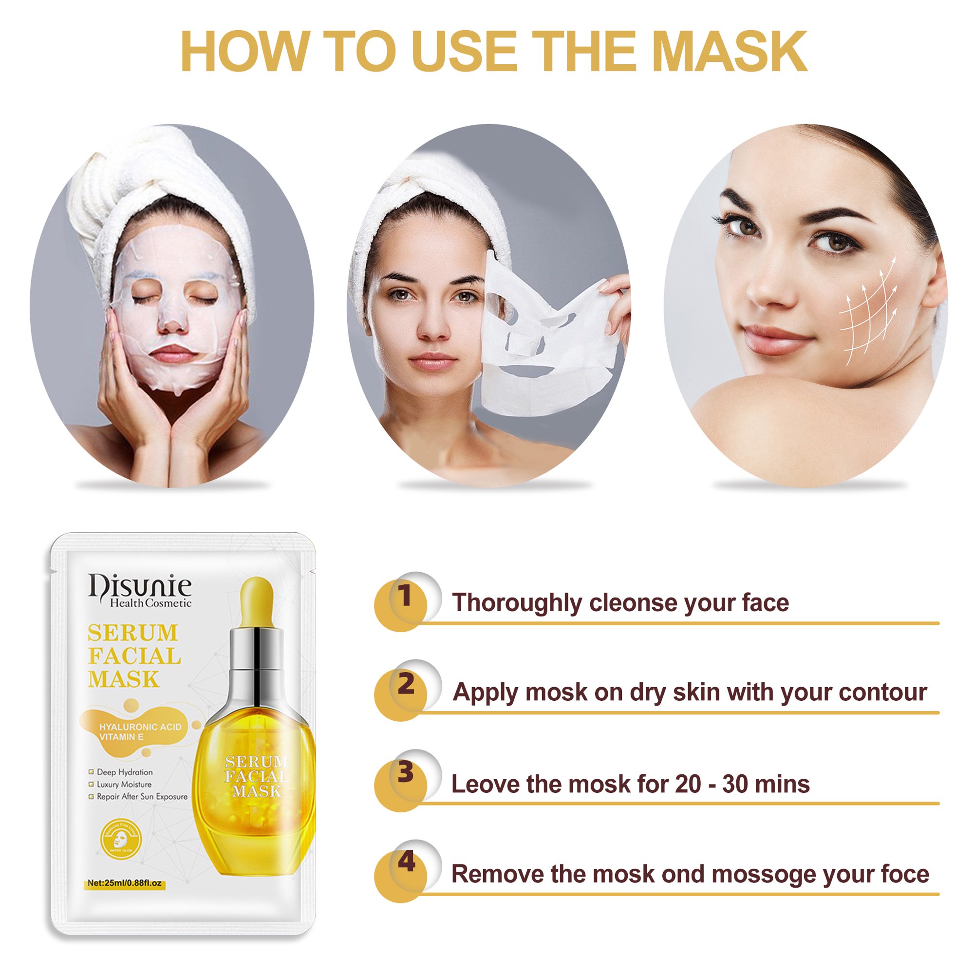 VE Hyaluronic Acid Facial Mask(8 Sheets) With Deep Hydration and