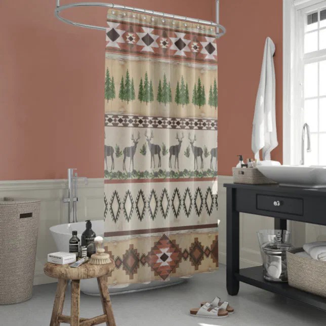 Blanket Pattern Mountain Rustic Lodge Deer Shower Curtain Zazzle