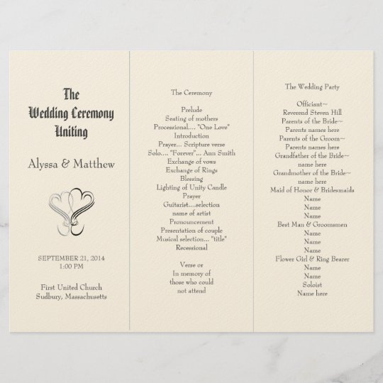 Blush TriFold Two Hearts Wedding Program Template