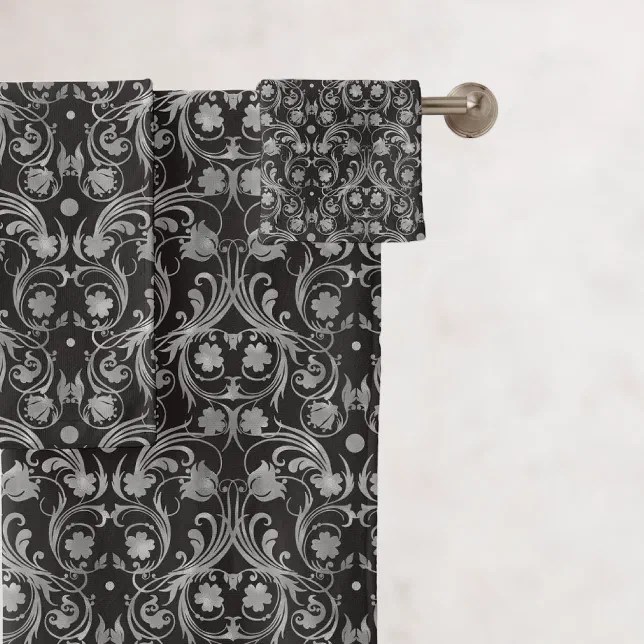 Classic Black & Gray Damask Pattern Bath Towel Set Zazzle
