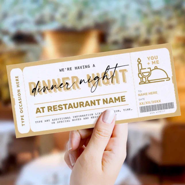 Dinner Night Gift Voucher Certificate Zazzle
