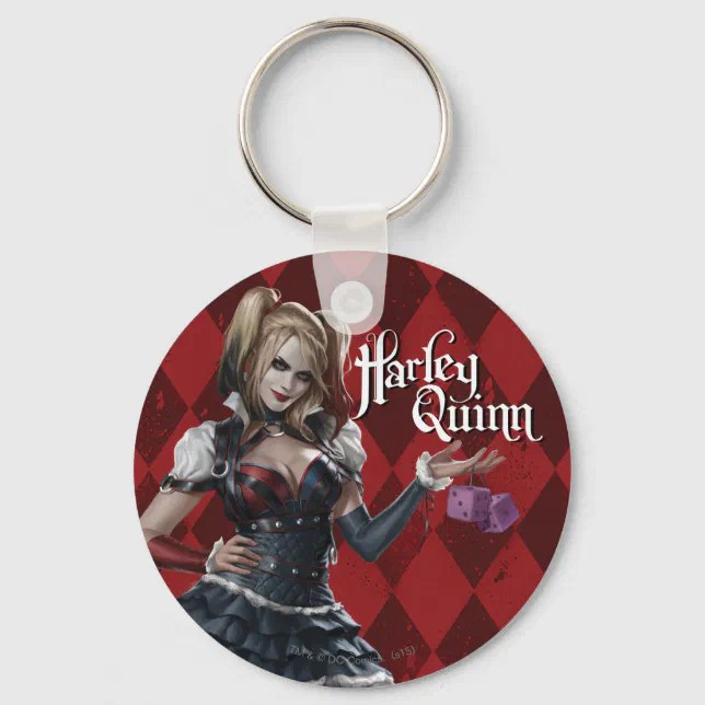 Harley Quinn With Fuzzy Dice Keychain Zazzle