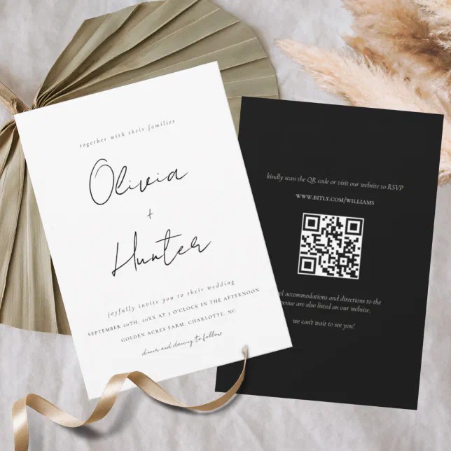 Minimalist QR Code Wedding Invitation Zazzle