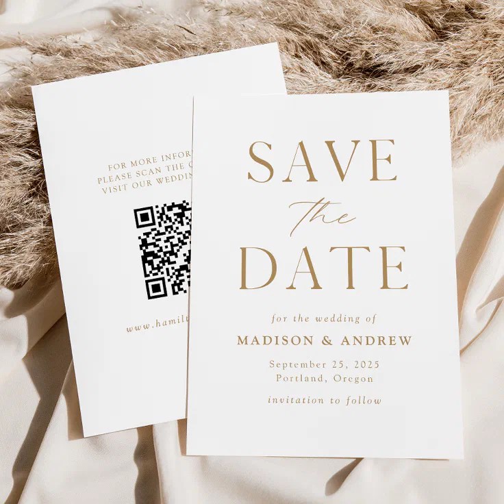 Modern Elegant Gold QR Code Save The Date Zazzle