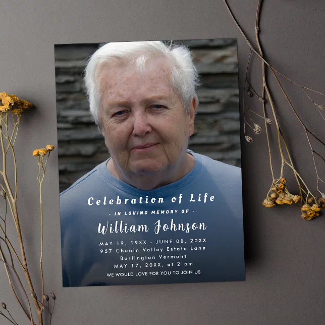 Modern Funeral photo Celebration of Life Script Invitation Zazzle
