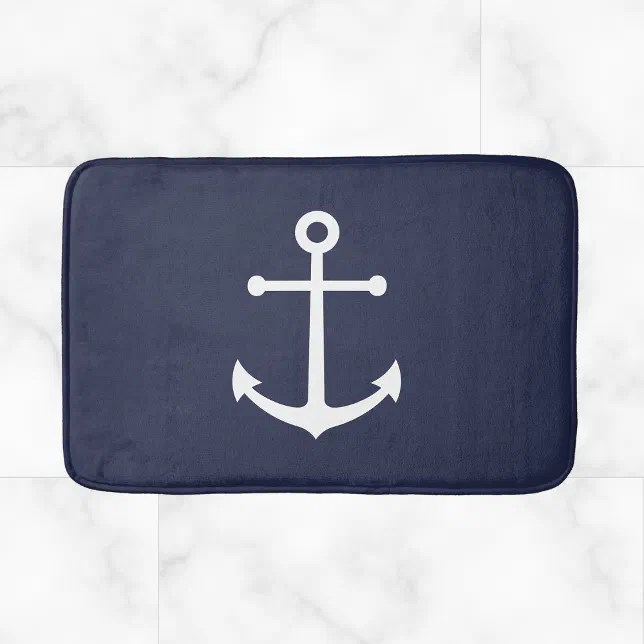 Nautical Navy Blue Anchor Bath Mat Zazzle