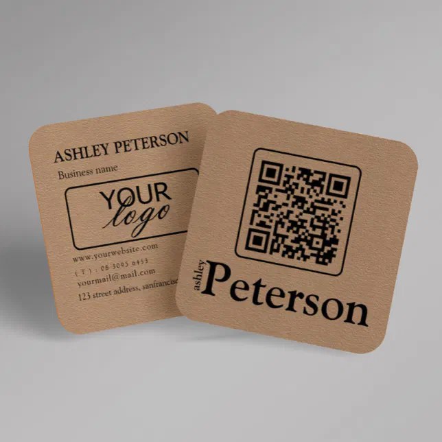 QR code kraft paper custom logo Square Business Card Zazzle
