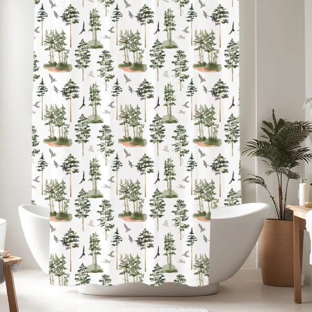 Rustic Pine Trees pattern Shower Curtain Zazzle