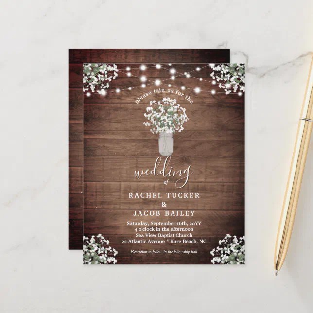 Rustic String Lights Mason Jar Wedding Invitation Zazzle