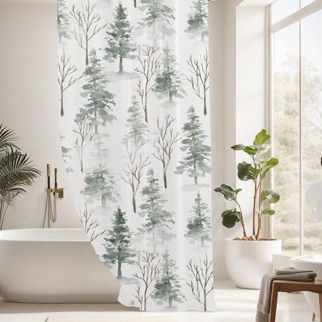 Rustic Winter Pine Trees pattern Shower Curtain Zazzle