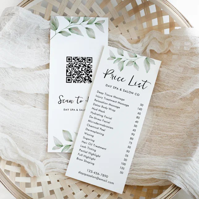 Simple Botanical Price List with QR Code Rack Card Zazzle