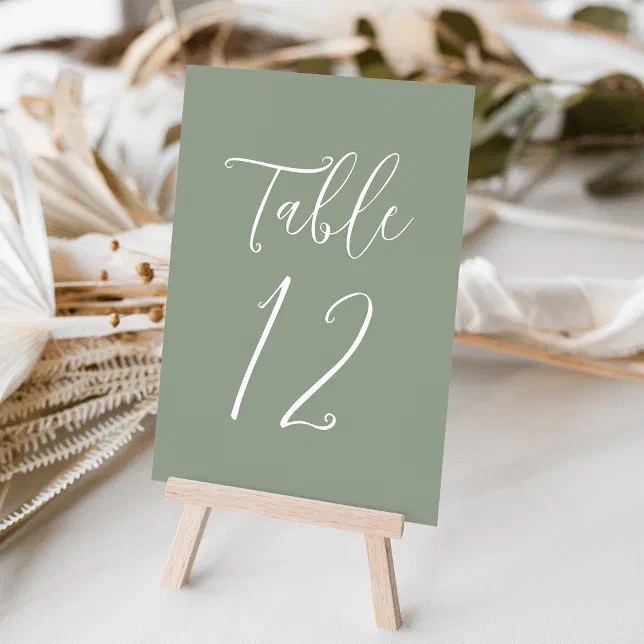 Simple Script Sage Green Wedding Table Number Zazzle