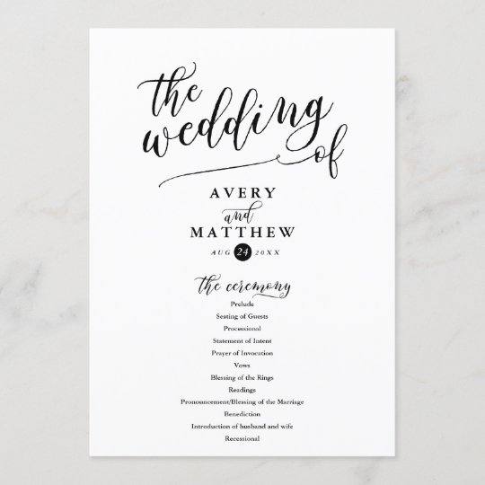 Simple Script Typography Wedding Ceremony Program