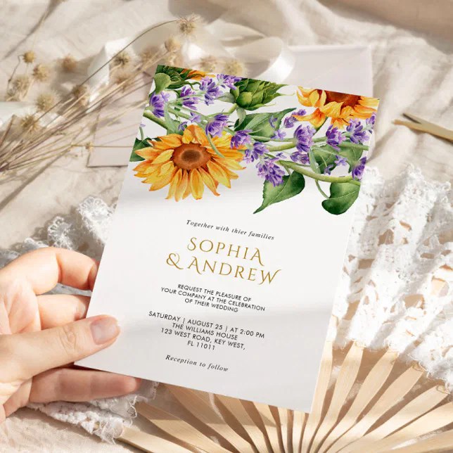Sunflowers & Lavender Wedding Invitation Zazzle
