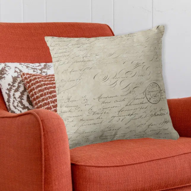 Vintage French Script Handwritten Calligraphy Tan Throw Pillow Zazzle
