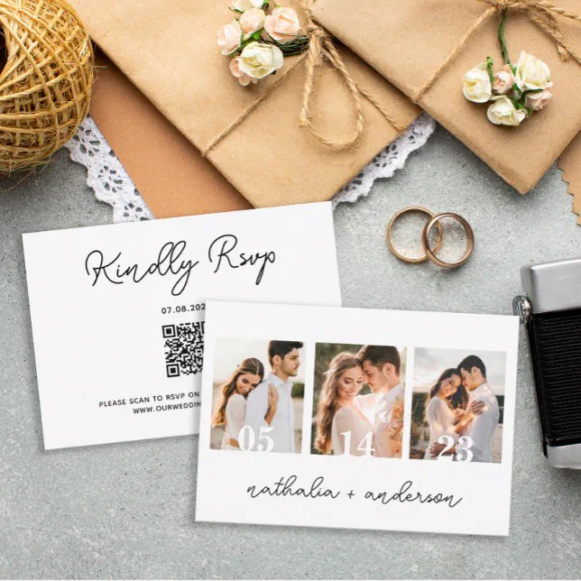 Wedding Qr Code Simple Modern Script RSVP Card Zazzle