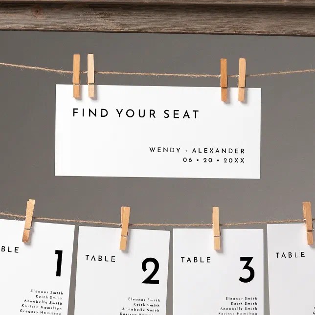 White Modern Bold Hanging Seating Chart Header Zazzle