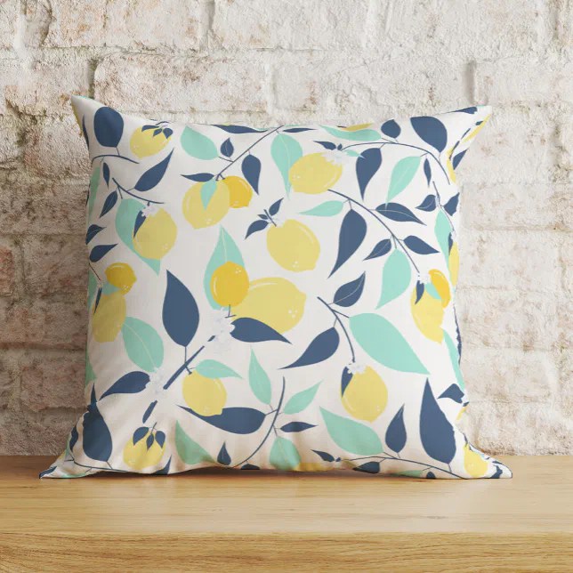 Yellow and Mint Lemons Pattern Throw Pillow Zazzle
