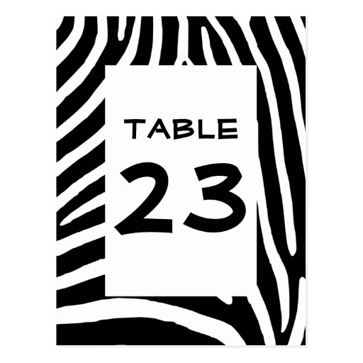 Zebra Print Table Number Postcard Zazzle