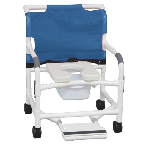 MJM ExtraWide Shower Chair With Commode Pail And Slide Out Footrest