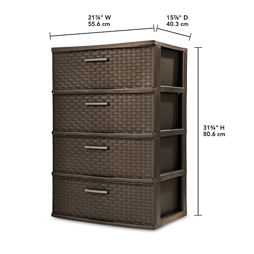 EECPT 4 Drawer Plastic Storage Box Bedside Table Wide Weave Tower