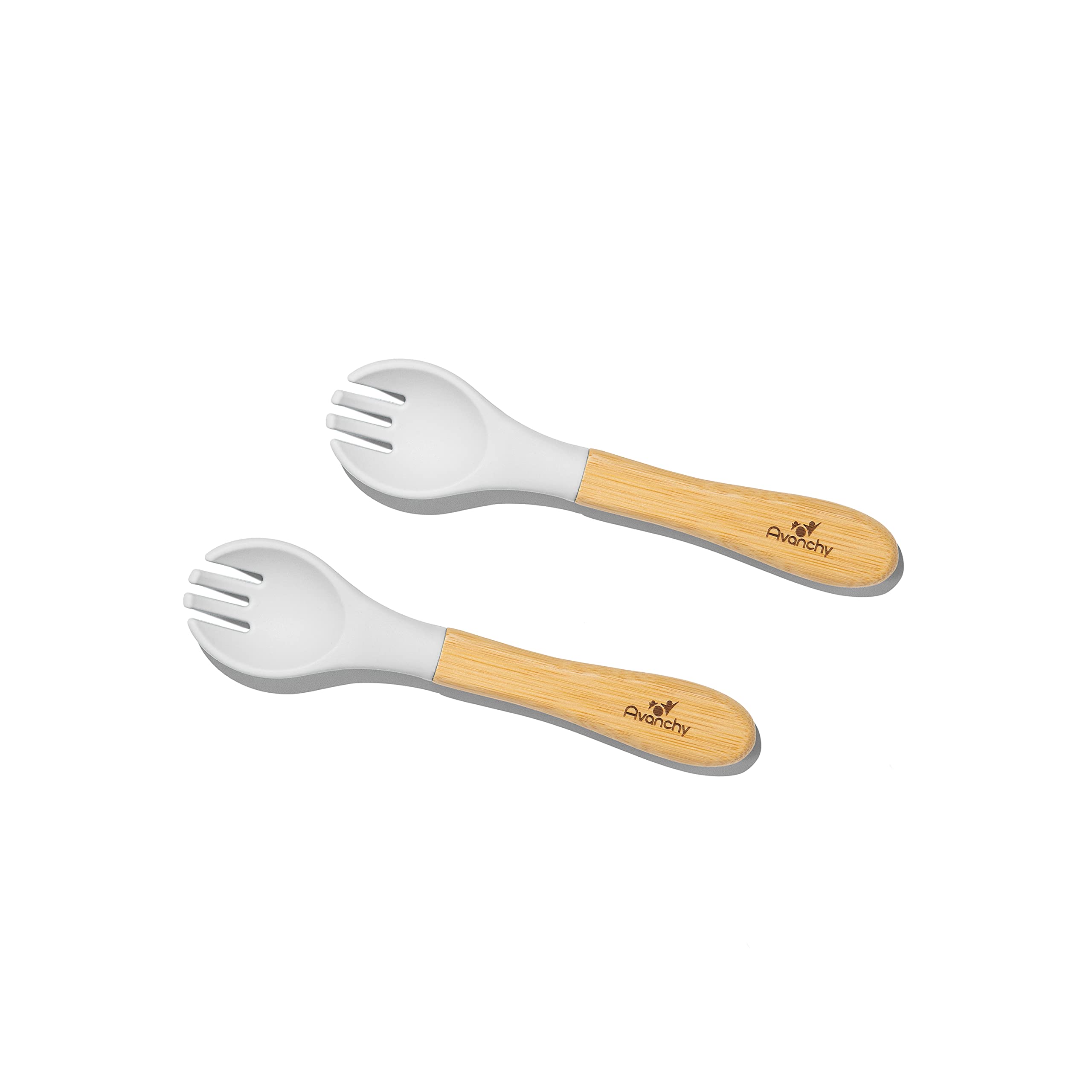 Avanchy Baby Fork Set, Bamboo and Silicone Spork Utensils, Toddler Baby