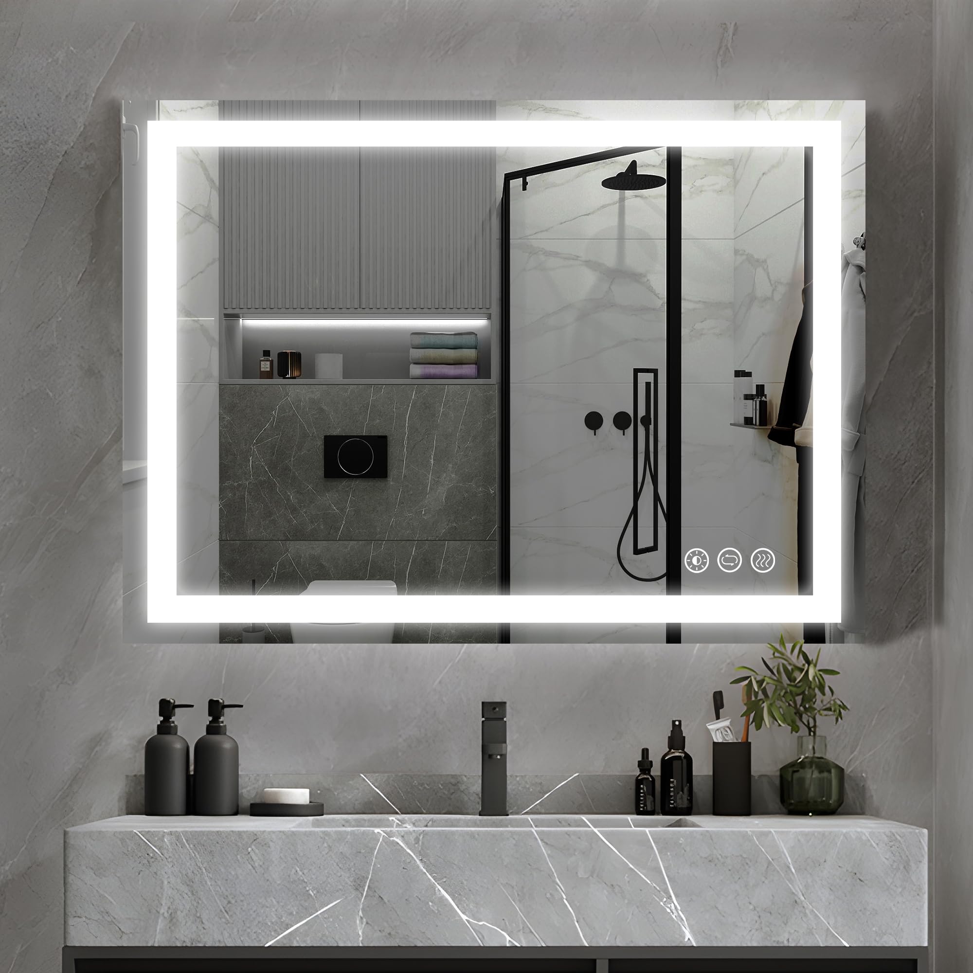 Butylux 32x24 inch LED Bathroom Mirror with Adjustable, Stepless