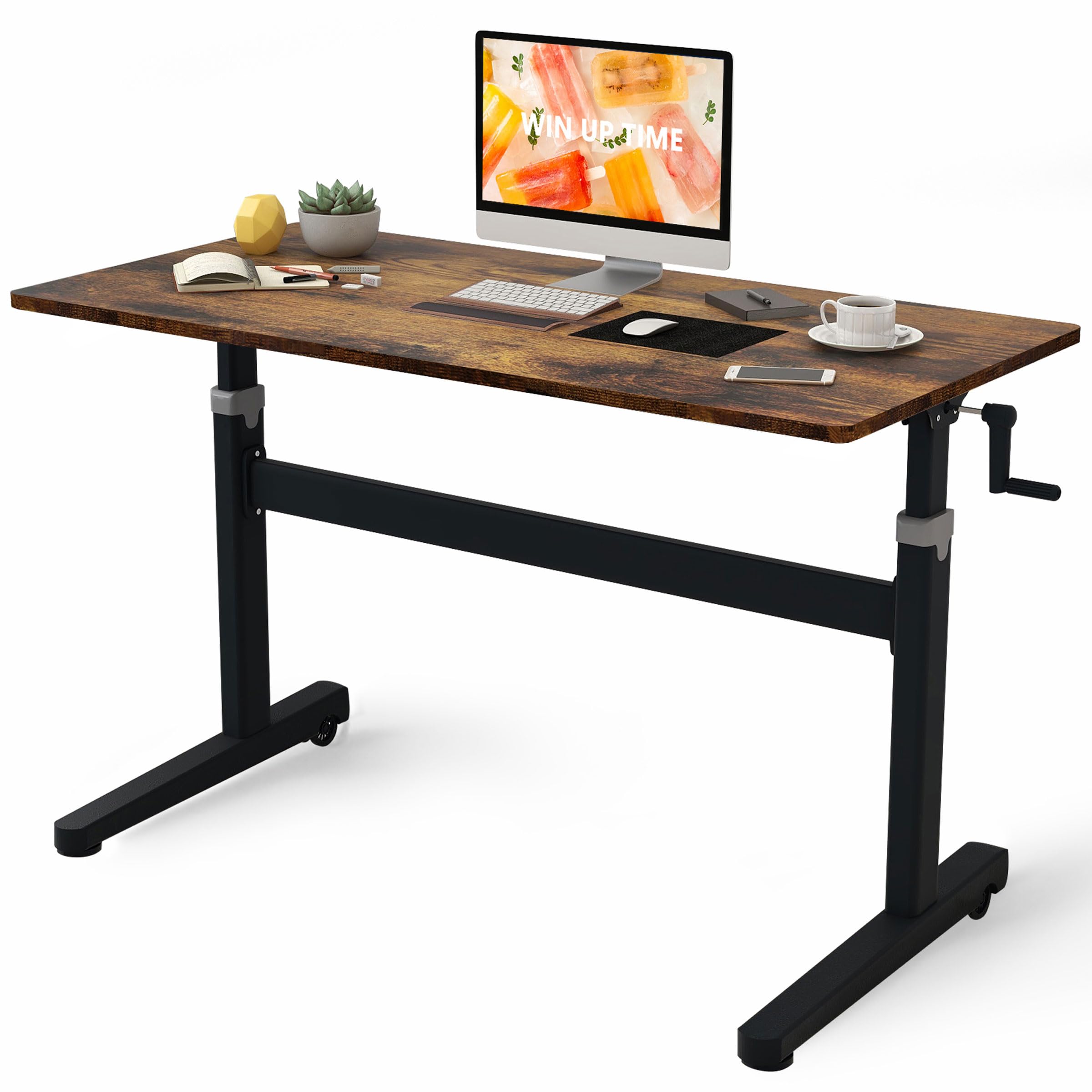 Win Up Time Manual Standing Desk Adjustable Height Crank Mobile