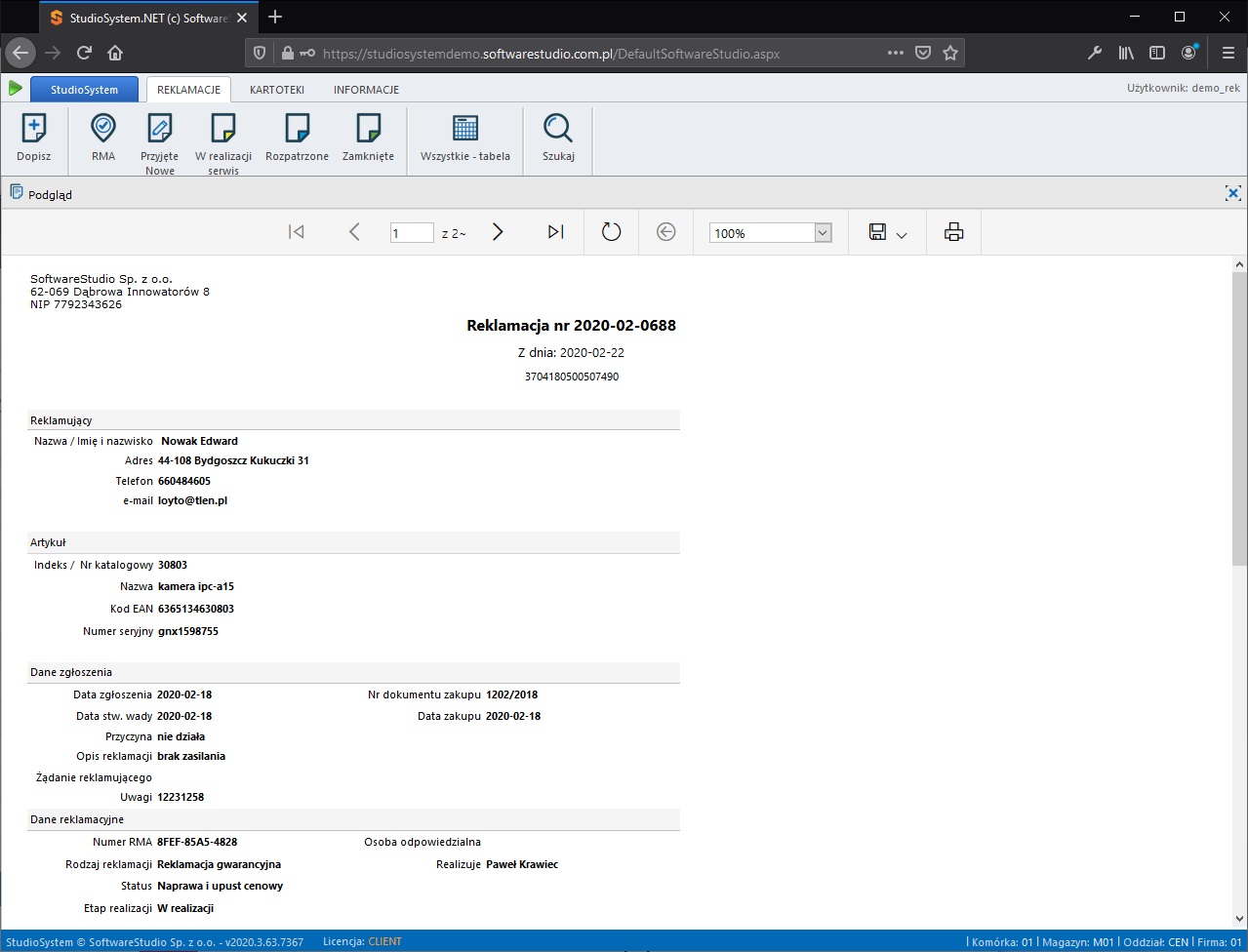 Systemy RMA online RMA system SoftwareStudio