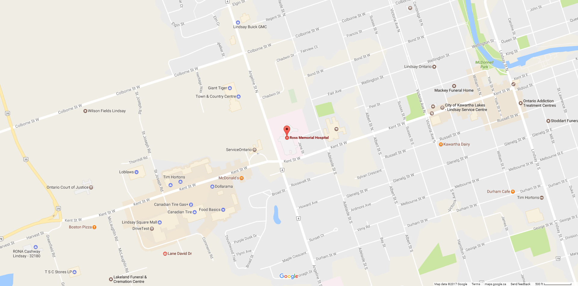 Static Map to the Hospital Ross Memorial Hospital