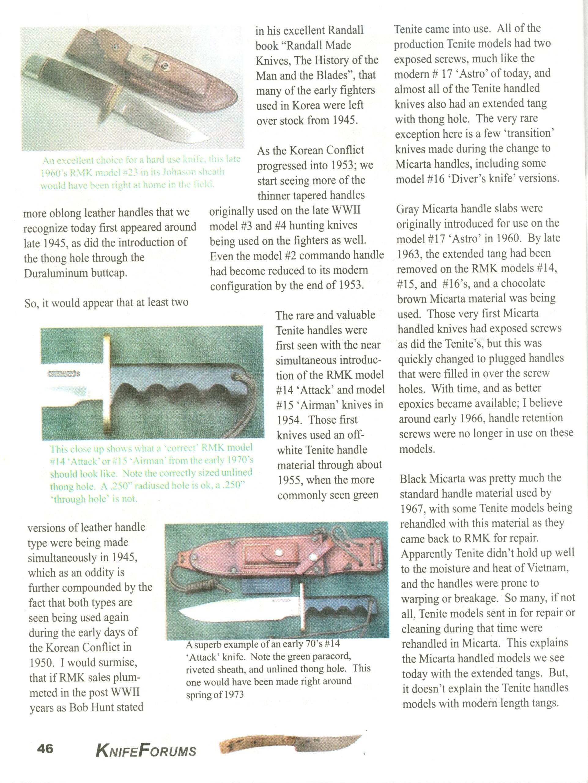 2002 Knife Forums Dating Handles RMK Collector