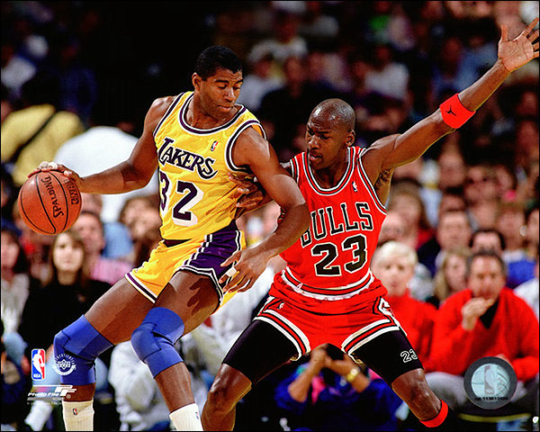 Michael Jordan vs. Magic Johnson 1990 Basketball Photo Print For Sale