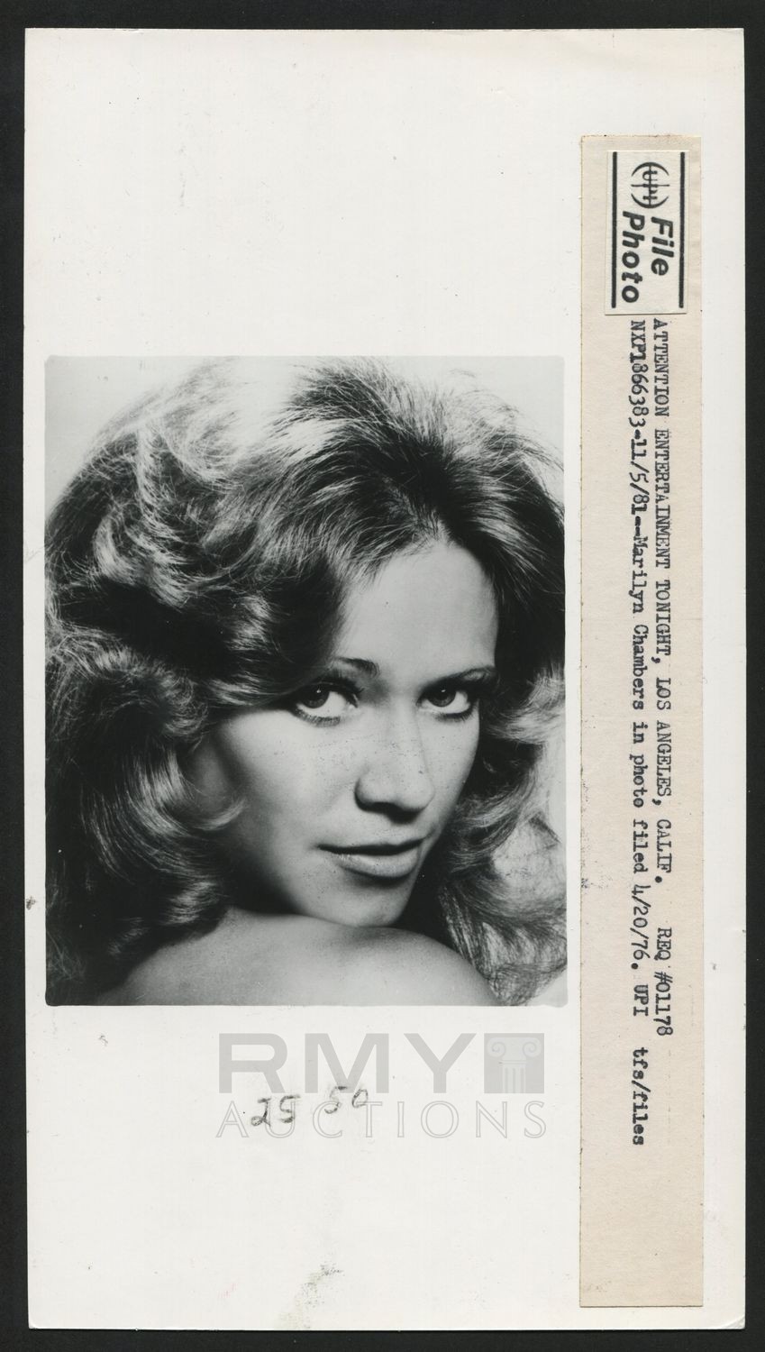 Lot # 887: 1976 Marilyn Chambers, "Seductive Disco Era Porn Star" Rare
