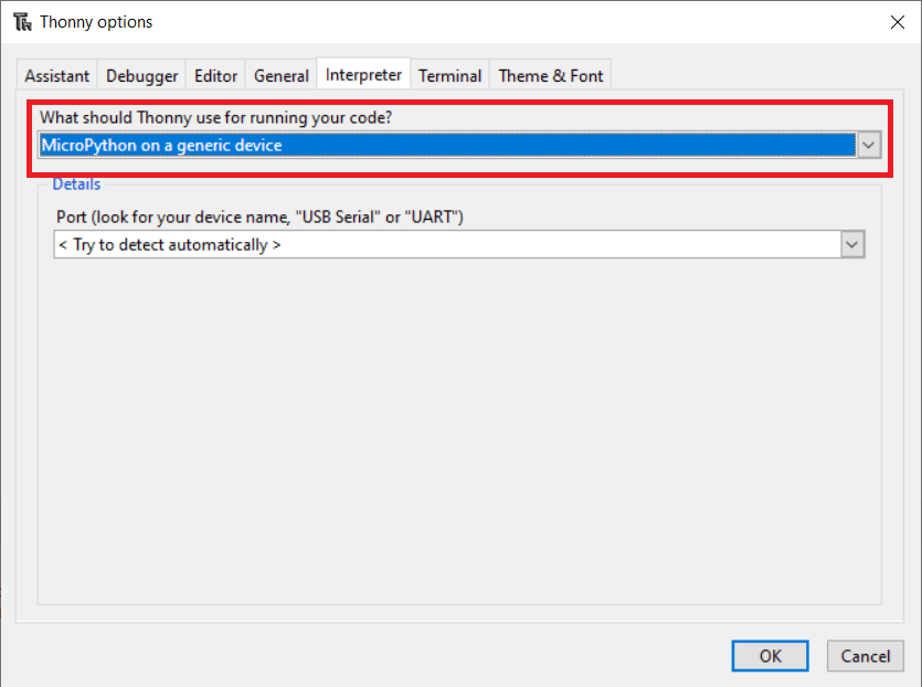 Thonny IDE same interpreter which runs Thonny (default) No module named