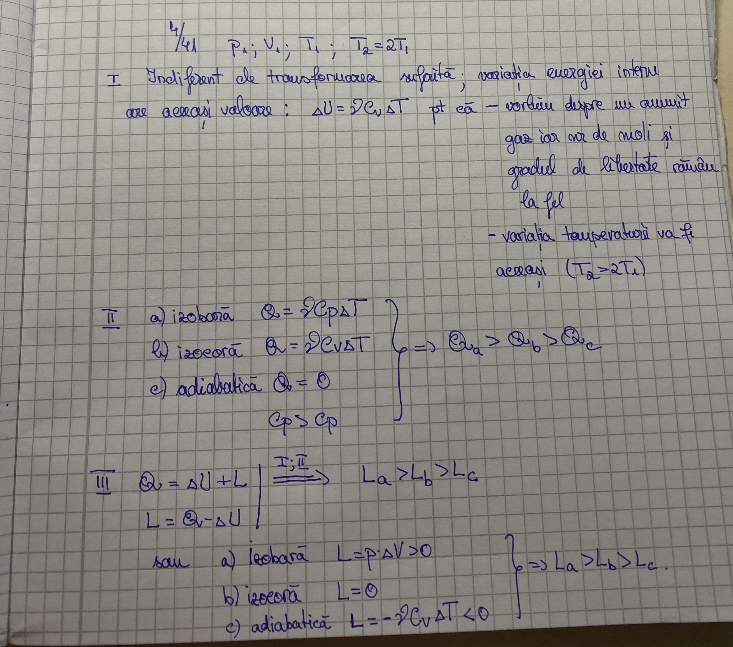IV. Un mol de gaz ideal, având inițial presiunea p1, volumul V1 şi