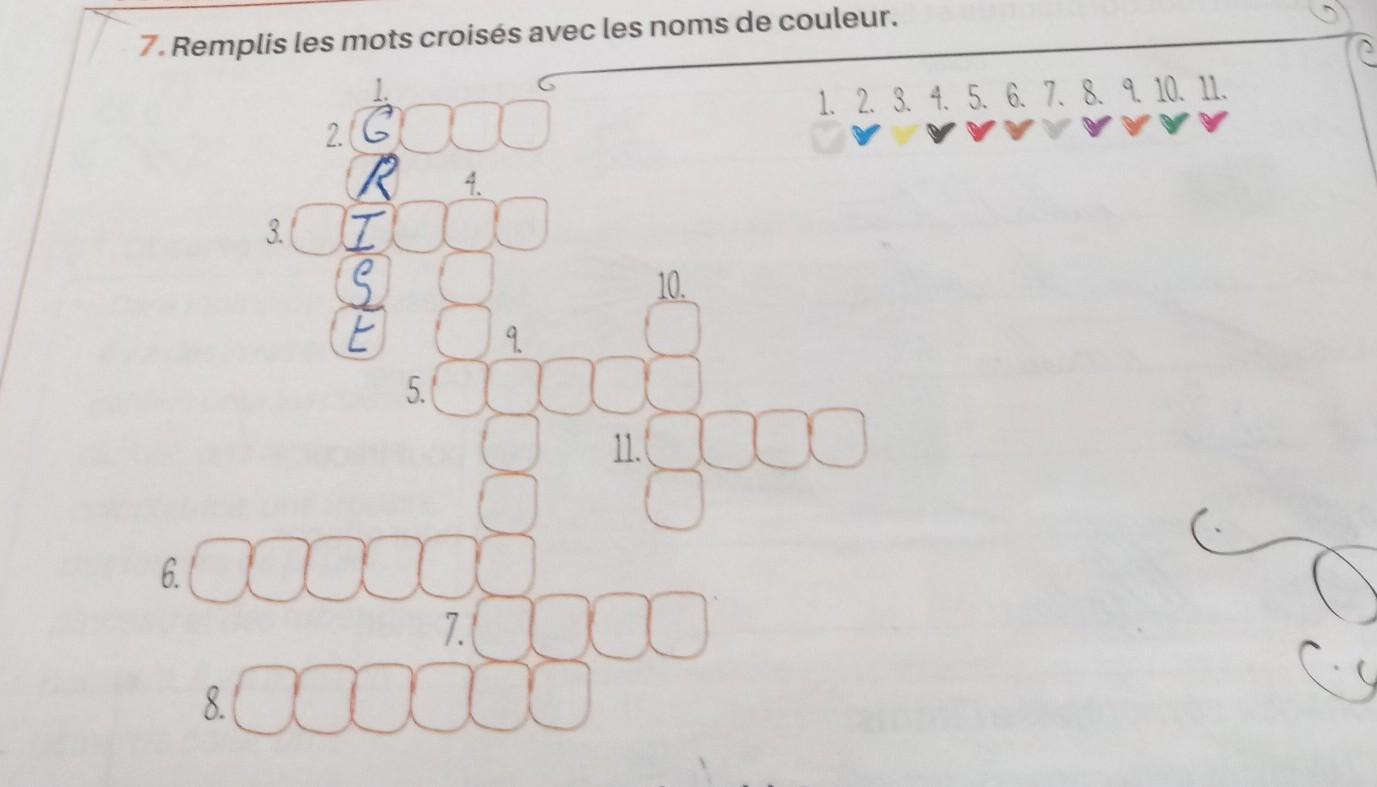 7. Remplis les mots croisés avec les noms de couleur. Brainly.ro