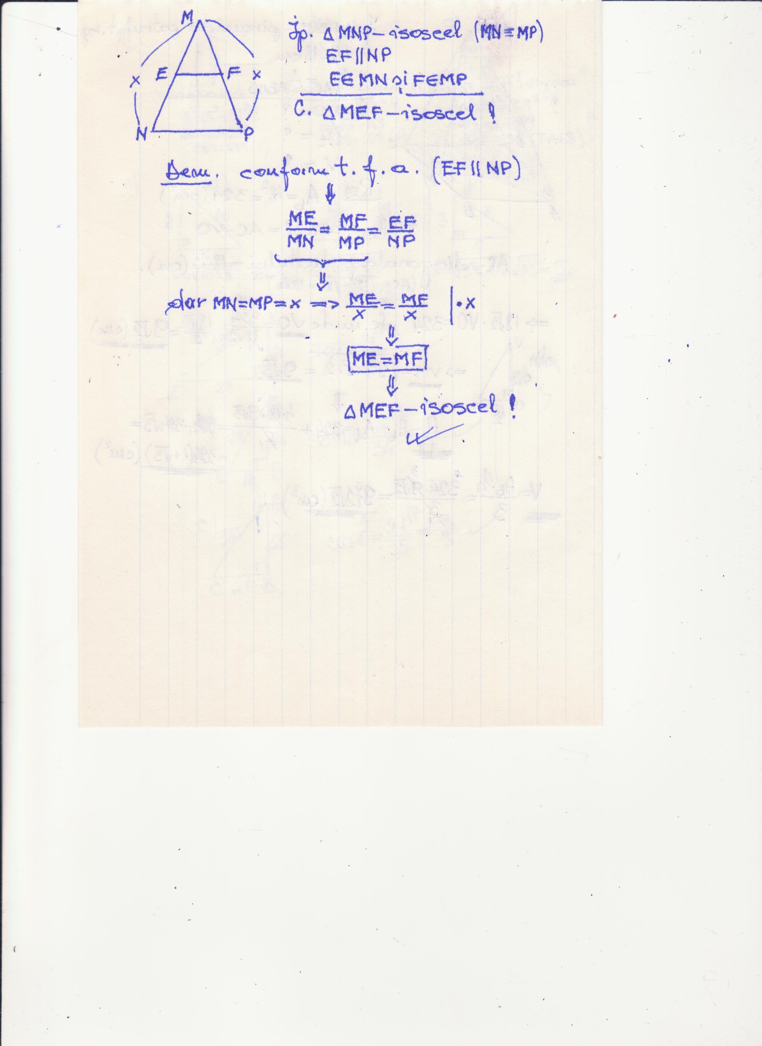 Se considera un triunghi isoscel MNP si se construieste EFNP