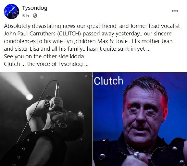 Morre CLUTCH CARRUTHERS, exvocalista do TYSONDOG Roadie Crew