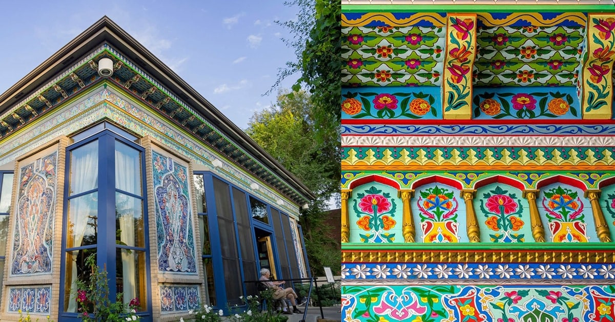 The Boulder Dushanbe Teahouse, handcrafted in Tajikistan, brings a