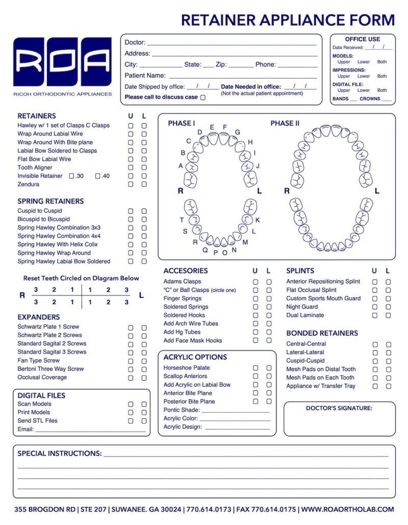 Lab Slips and Labels Ricoh Orthodontic Appliances