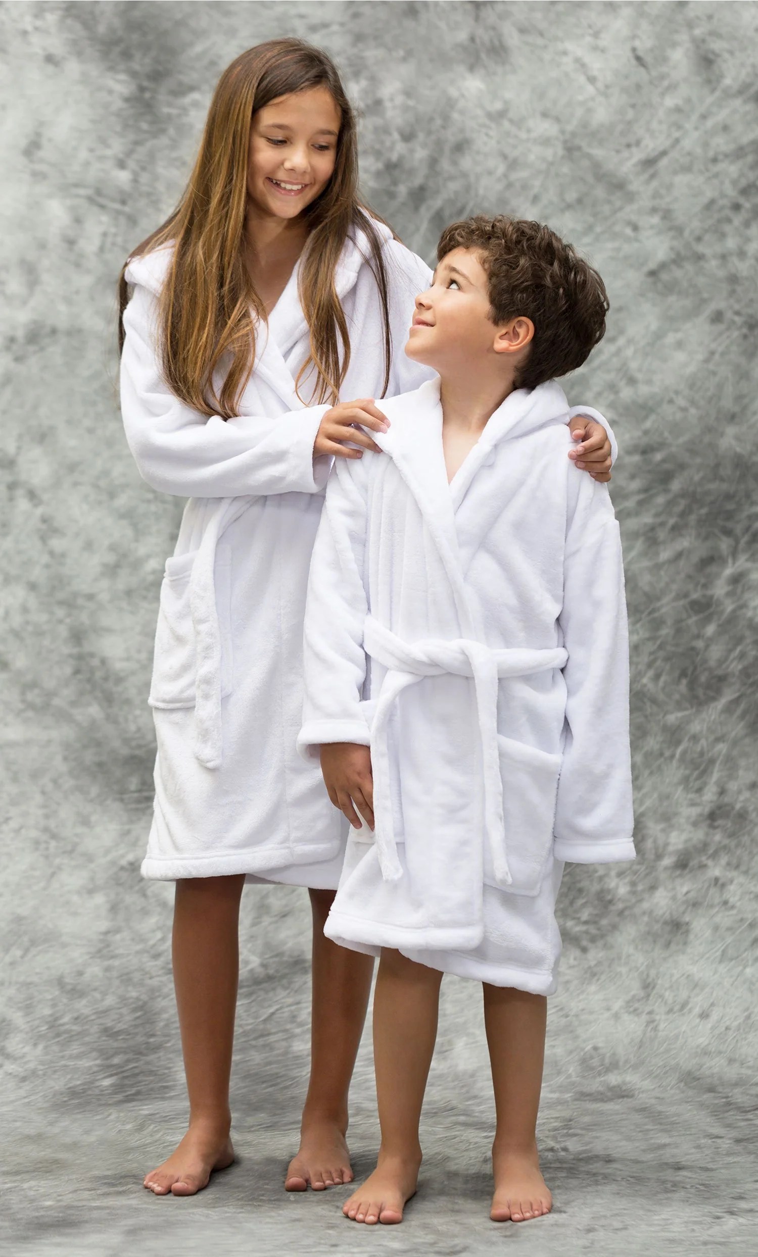 Sale White Plush Super Soft Fleece Hooded Kid's Robe Wholesale